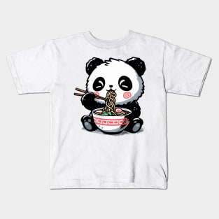 Kawaii little panda eat ramen Kids T-Shirt